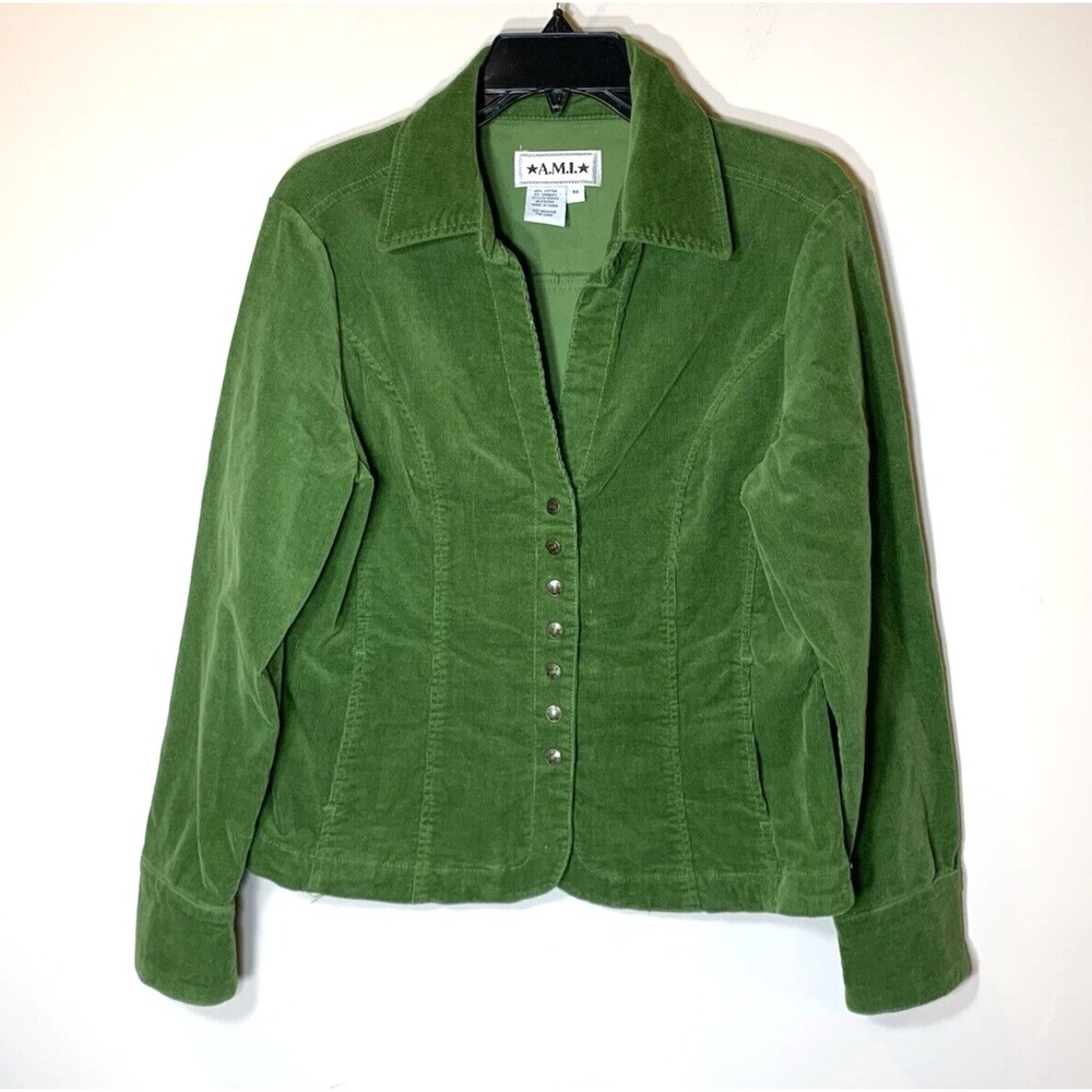 A.M.I. Blazer Jacket Womens M Green‎ Corduroy Snap Front Cotton Western Cowgirl